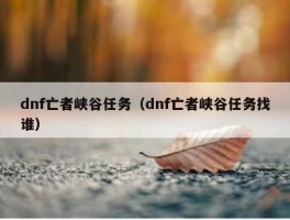 dnf亡者峡谷任务（dnf亡者峡谷任务找谁）